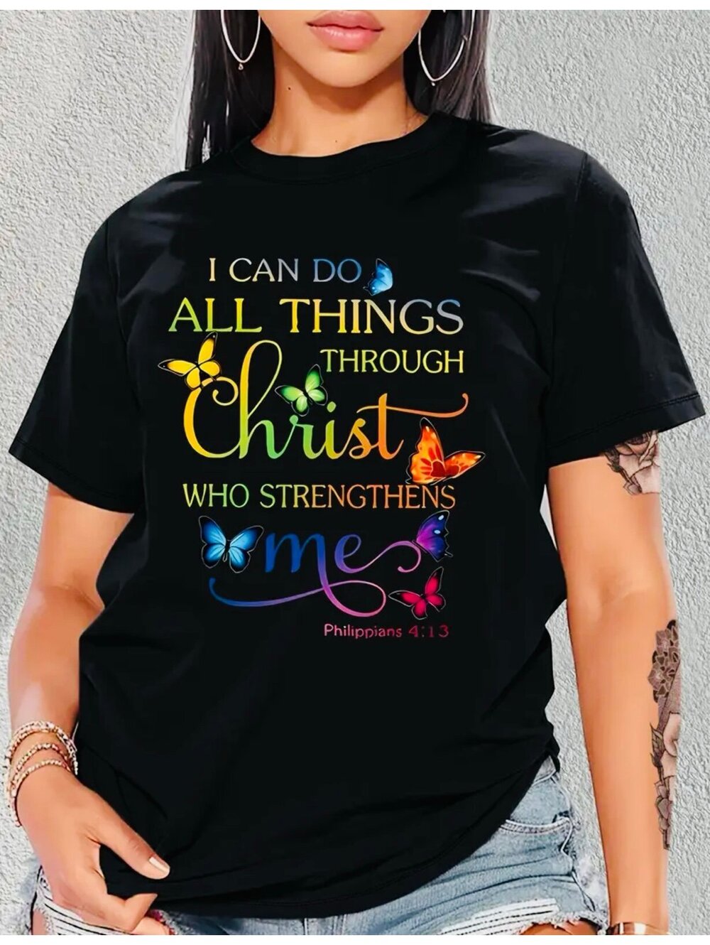 New - Fun! Inspirational Graphic Print Crew Neck T-Shirt - Black - Size L